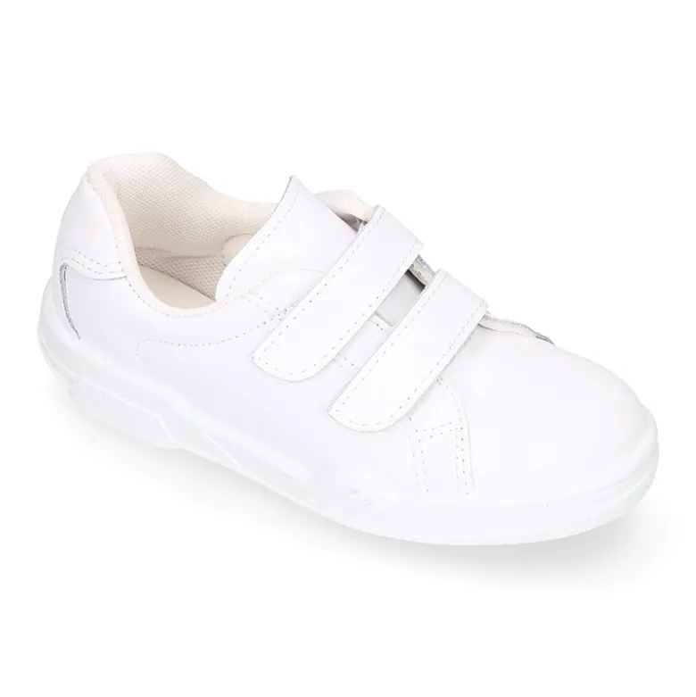 Deportiva colegial niños sin cordones en piel lavable.