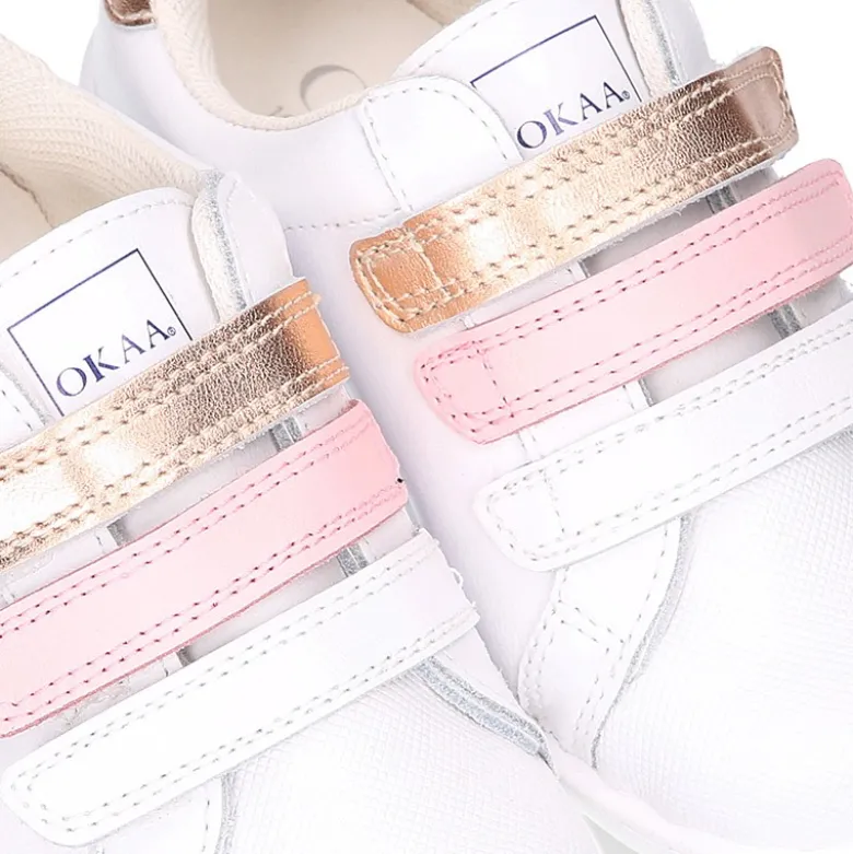 Deportiva niña sin cordones con triple cierre adherente combinado en piel lavable.