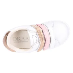 Deportiva niña sin cordones con triple cierre adherente combinado en piel lavable.