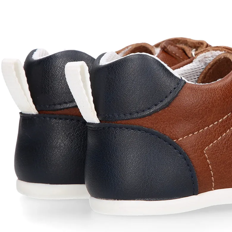 Deportiva niño respetuosa OKAA FLEX sin cordones y drop cero en color Cuero.