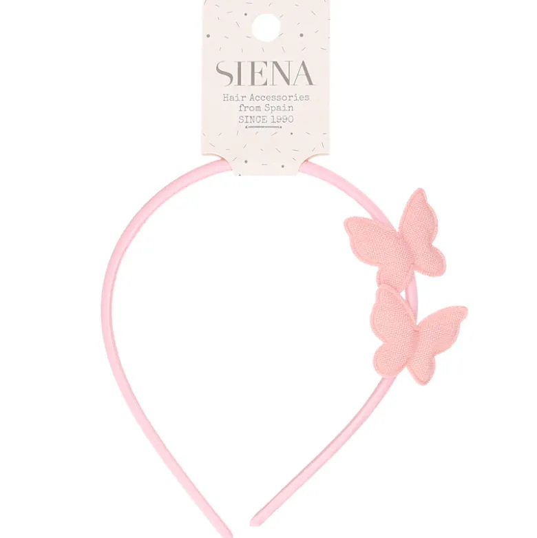 Diadema para el pelo de lino con mariposas.