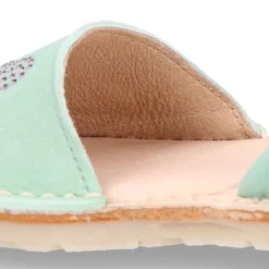 Menorquina niña Tira en piel ante menta con diseño con MARIPOSAS.