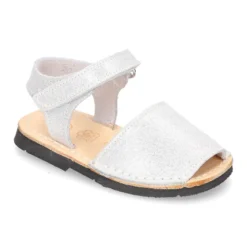 Menorquina niños cierre adherente piso Flexible en Piel Napa con BRILLOS.