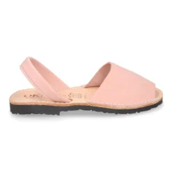 Menorquina niños tira en piel NOBUCK SUAVE en color rosa.