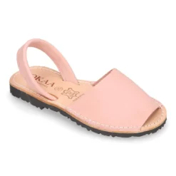 Menorquina niños tira en piel NOBUCK SUAVE en color rosa.