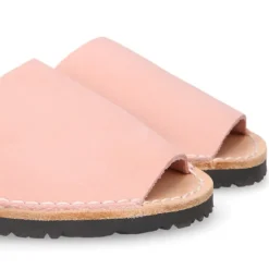Menorquina niños tira en piel NOBUCK SUAVE en color rosa.