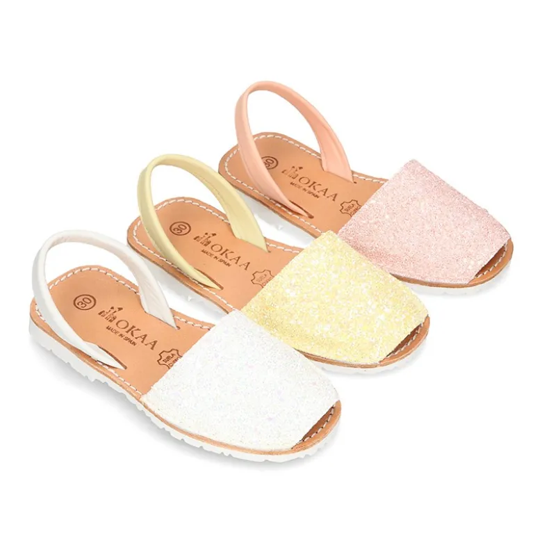 Menorquina tira en piel EXTRA SUAVE con glitter.
