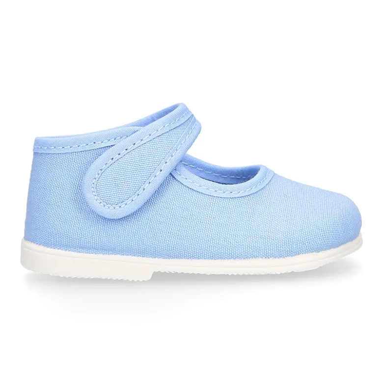 Mercedita bebé niña lona piqué colores pasteles suela SUPER FLEXIBLE.
