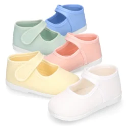Mercedita bebé niña lona piqué colores pasteles suela SUPER FLEXIBLE.