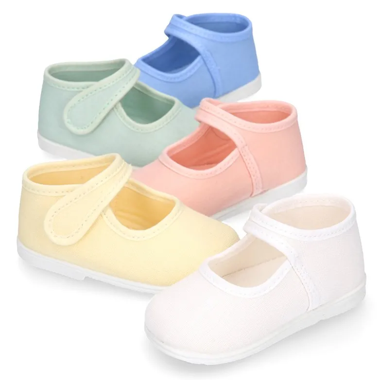 Mercedita bebé niña lona piqué colores pasteles suela SUPER FLEXIBLE.