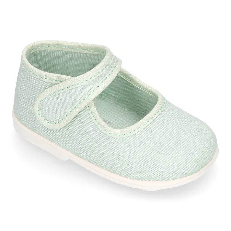 Mercedita bebé niña lona piqué colores pasteles suela SUPER FLEXIBLE.