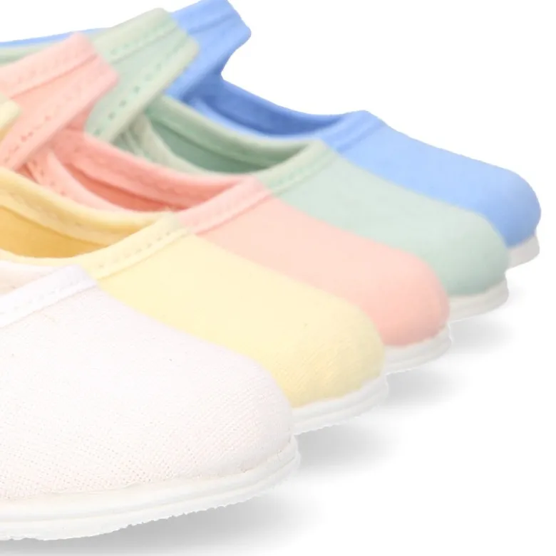 Mercedita bebé niña lona piqué colores pasteles suela SUPER FLEXIBLE.