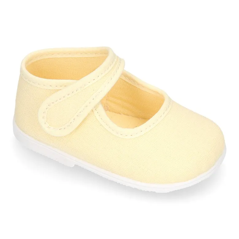 Mercedita bebé niña lona piqué colores pasteles suela SUPER FLEXIBLE.