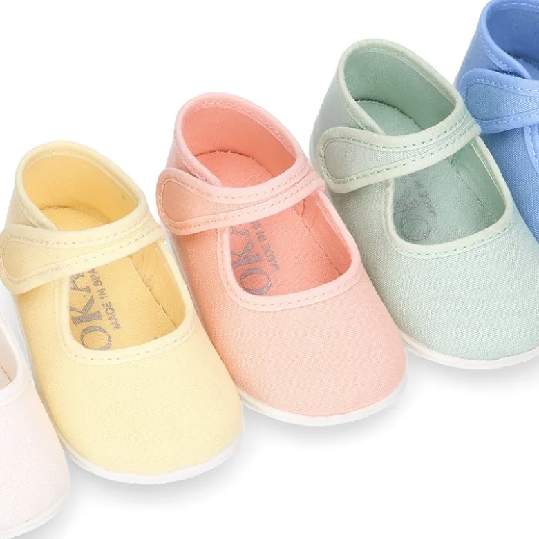 Mercedita bebé niña lona piqué colores pasteles suela SUPER FLEXIBLE.