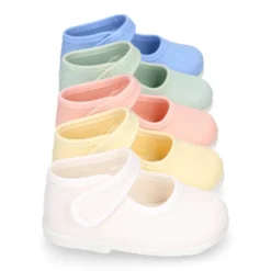 Mercedita bebé niña lona piqué colores pasteles suela SUPER FLEXIBLE.