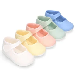 Mercedita bebé niña lona piqué colores pasteles suela SUPER FLEXIBLE.