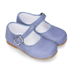 Mercedita niña con hebilla en piel ANTE AZUL.
