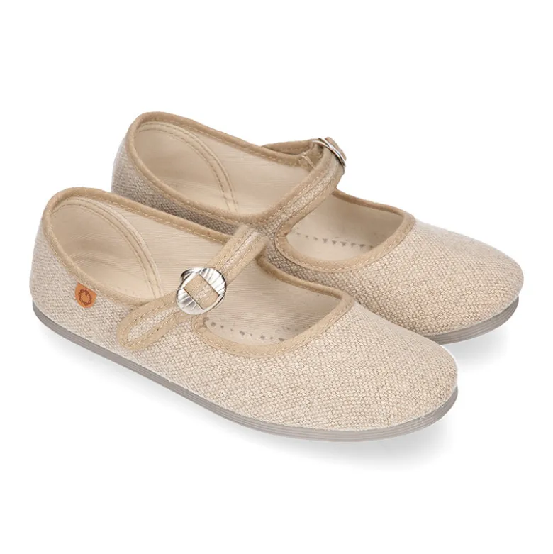 Mercedita niña con hebilla tipo japonesa en LINO NATURAL.