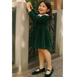 Mercedita niña con hebilla tipo japonesa en TERCIOPELO VERDE BOTELLA
