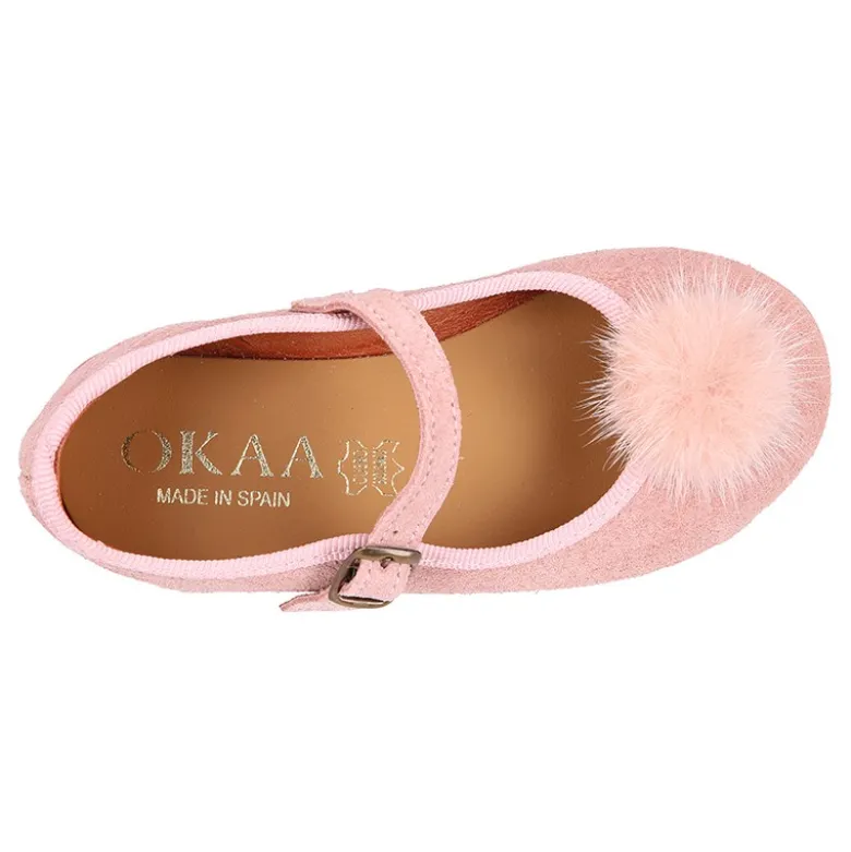 Mercedita niña estilizada en serraje rosa con POMPON.