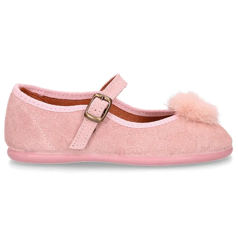 Mercedita niña estilizada en serraje rosa con POMPON.