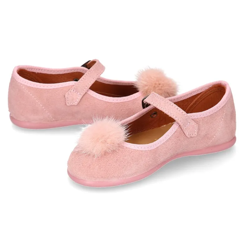 Mercedita niña estilizada en serraje rosa con POMPON.