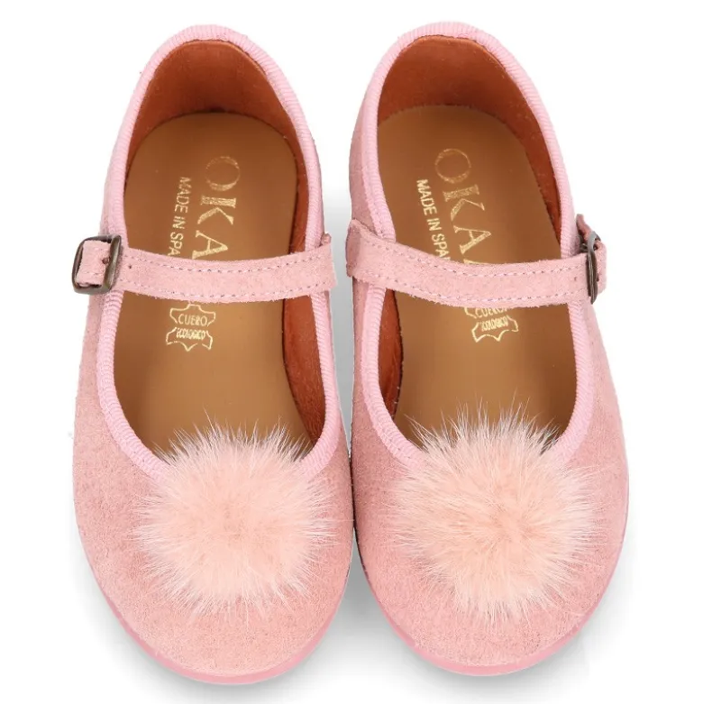 Mercedita niña estilizada en serraje rosa con POMPON.