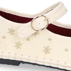 Merceditas de lino beige bordadas para mujer