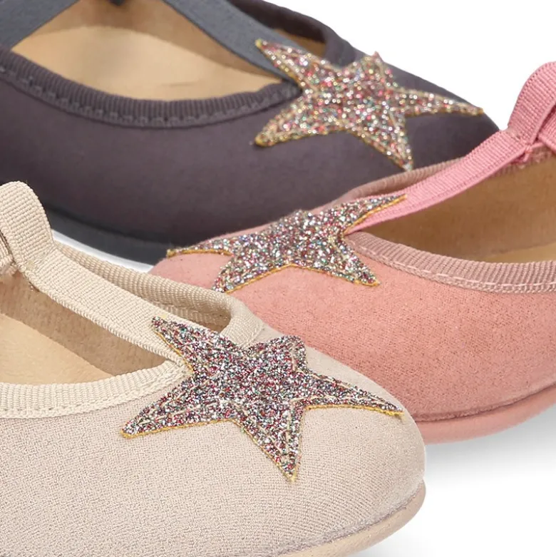 Merceditas en forma de T con elástico y ESTRELLAS en Serratex.