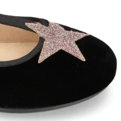 Merceditas en forma de T con elástico y ESTRELLAS en terciopelo.