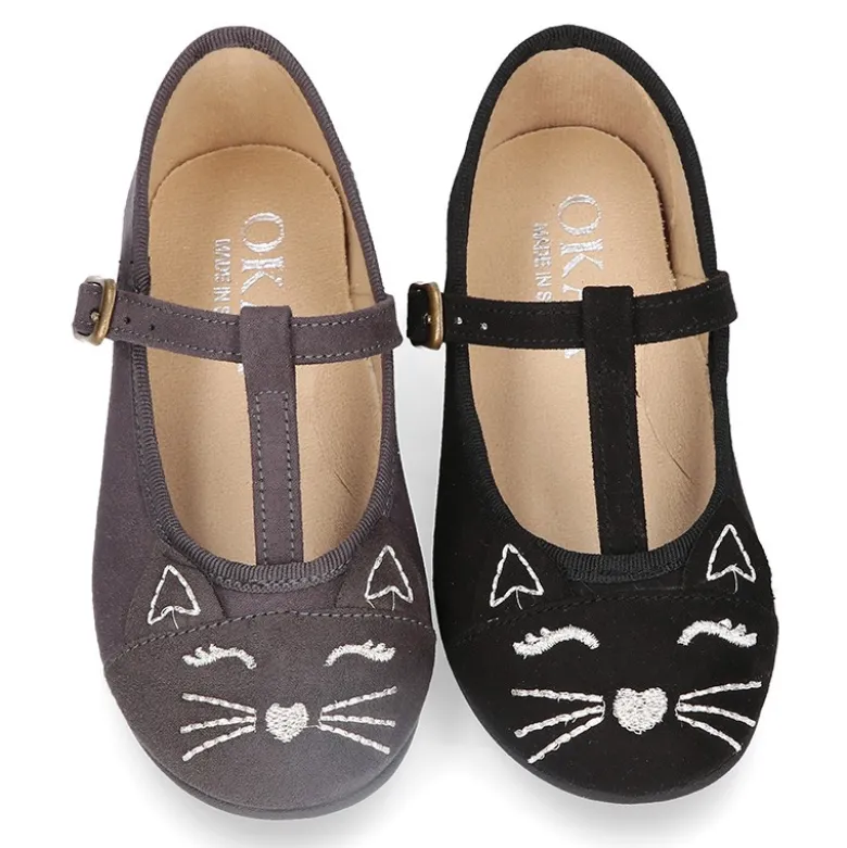 Merceditas niña en forma de T con diseño GATO en Serratex.
