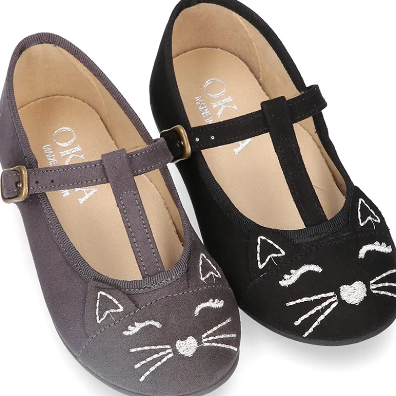 Merceditas niña en forma de T con diseño GATO en Serratex.