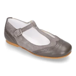 Merceditas niña en forma de T en piel ante combinada con piel napa suave.