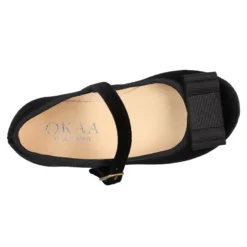 Merceditas OKAA niña con hebilla y lazo zapatero en terciopelo NEGRO.