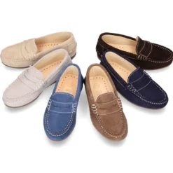 Mocasín antifaz niños mayores piso conductor en piel serraje.