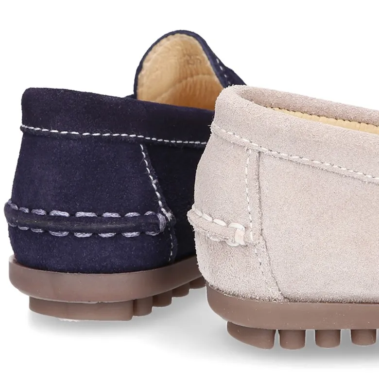 Mocasín antifaz niños mayores piso conductor en piel serraje.