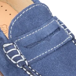 Mocasín antifaz niños mayores piso conductor en piel serraje.