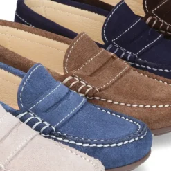 Mocasín antifaz niños mayores piso conductor en piel serraje.