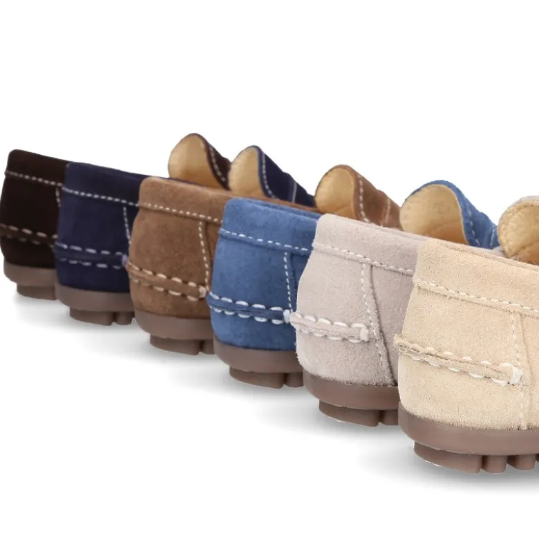 Mocasín antifaz niños mayores piso conductor en piel serraje.