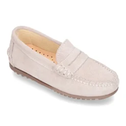 Mocasín antifaz niños mayores piso conductor en piel serraje.