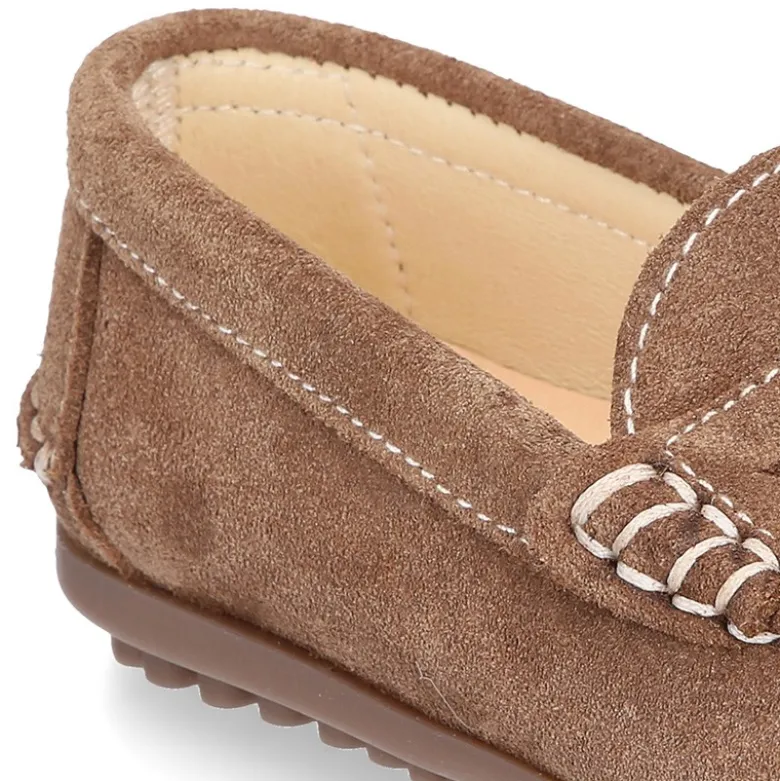 Mocasín antifaz niños mayores piso conductor en piel serraje.