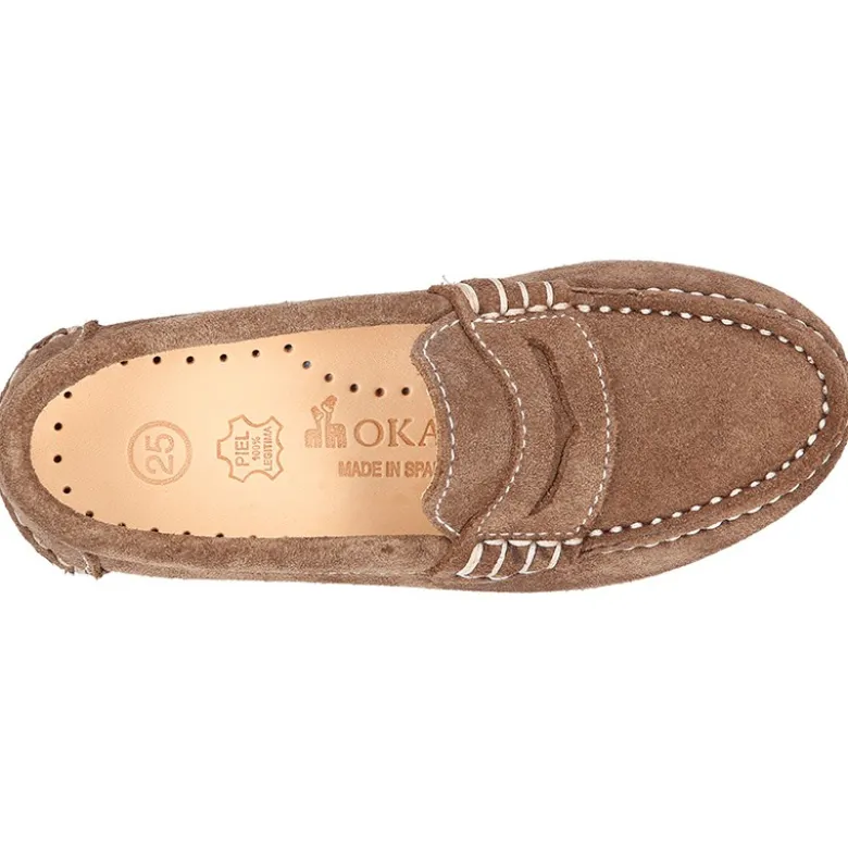 Mocasín antifaz niños mayores piso conductor en piel serraje.