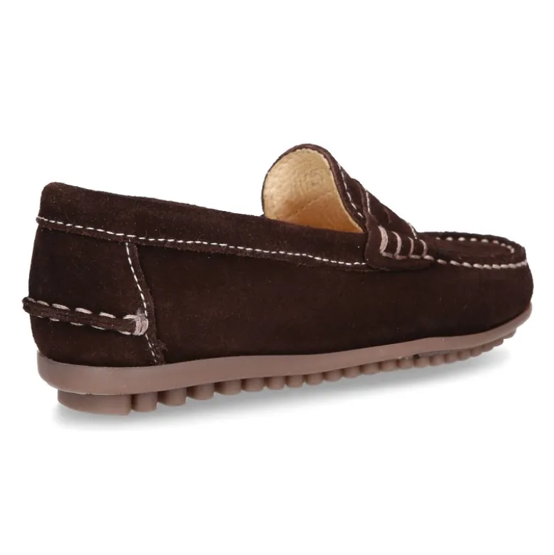 Mocasín antifaz niños mayores piso conductor en piel serraje.