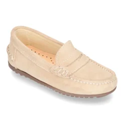 Mocasín antifaz niños mayores piso conductor en piel serraje.