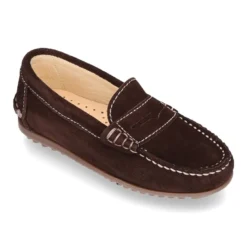 Mocasín antifaz niños mayores piso conductor en piel serraje.