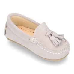 MocasÍn BORLAS pequeños piso conductor en serraje.