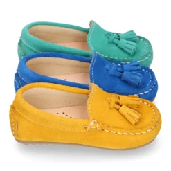 Mocasín BORLAS peques colores temporada en piel serraje.