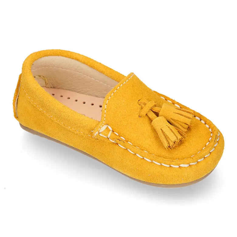Mocasín BORLAS peques colores temporada en piel serraje.