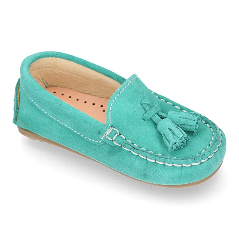 Mocasín BORLAS peques colores temporada en piel serraje.