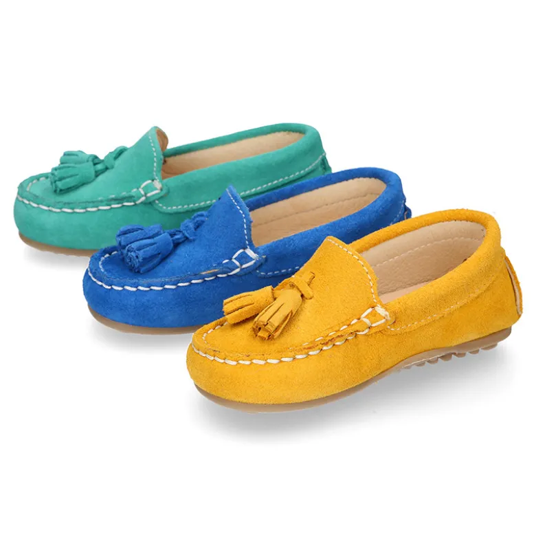 Mocasín BORLAS peques colores temporada en piel serraje.
